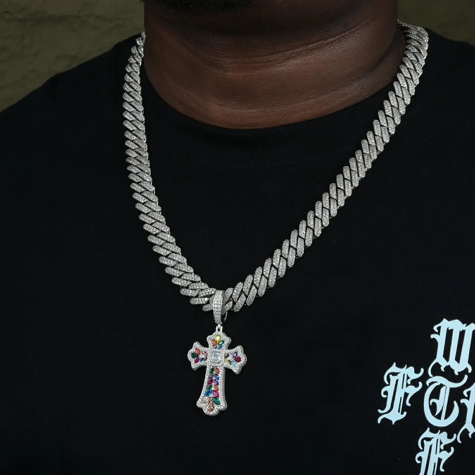 S925 Moissanite Assorted Candy Iris Cross Pendant