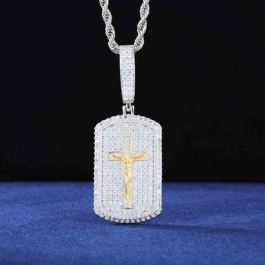S925 Moissanite Crucifixion Dog Tag Pendant