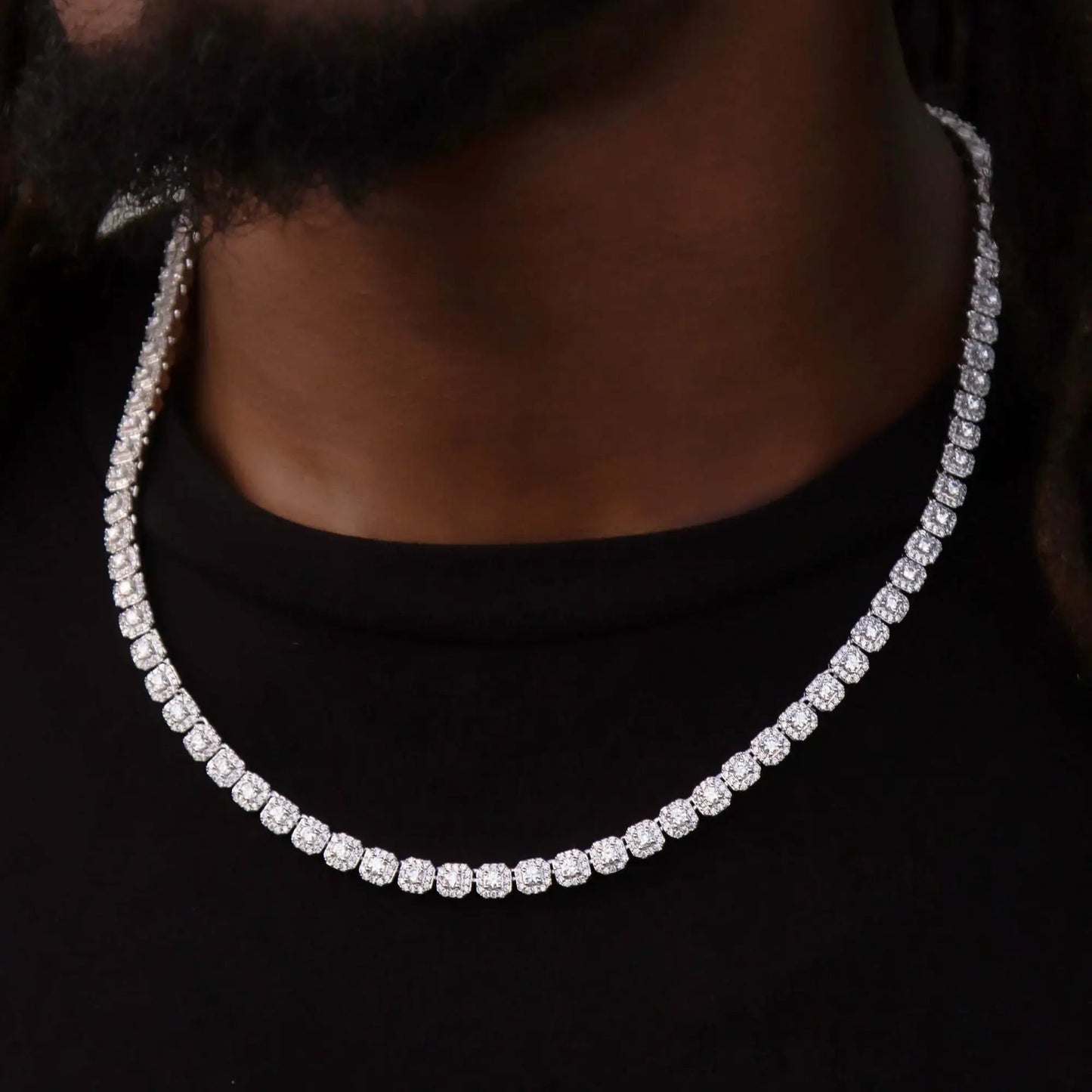 6mm S925 Moissanite Square Halo Tennis Chain