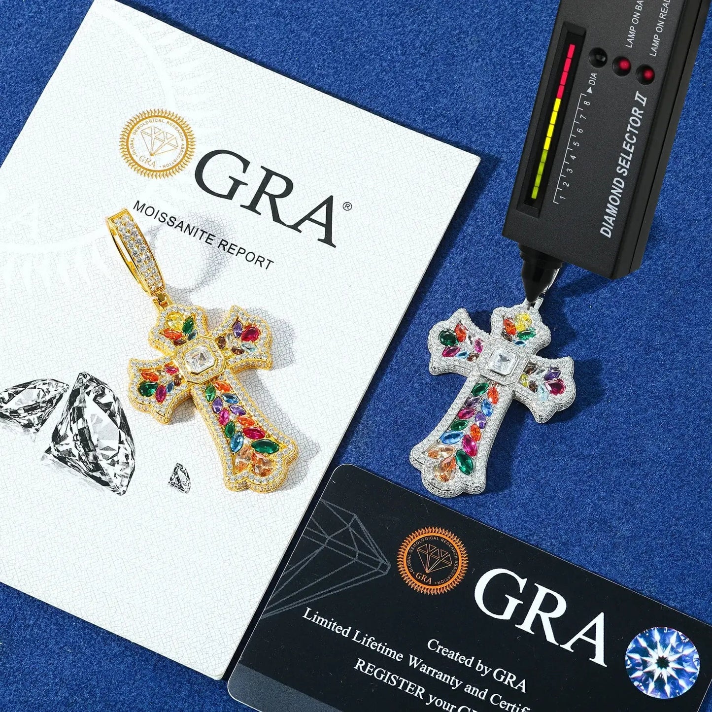 S925 Moissanite Assorted Candy Iris Cross Pendant