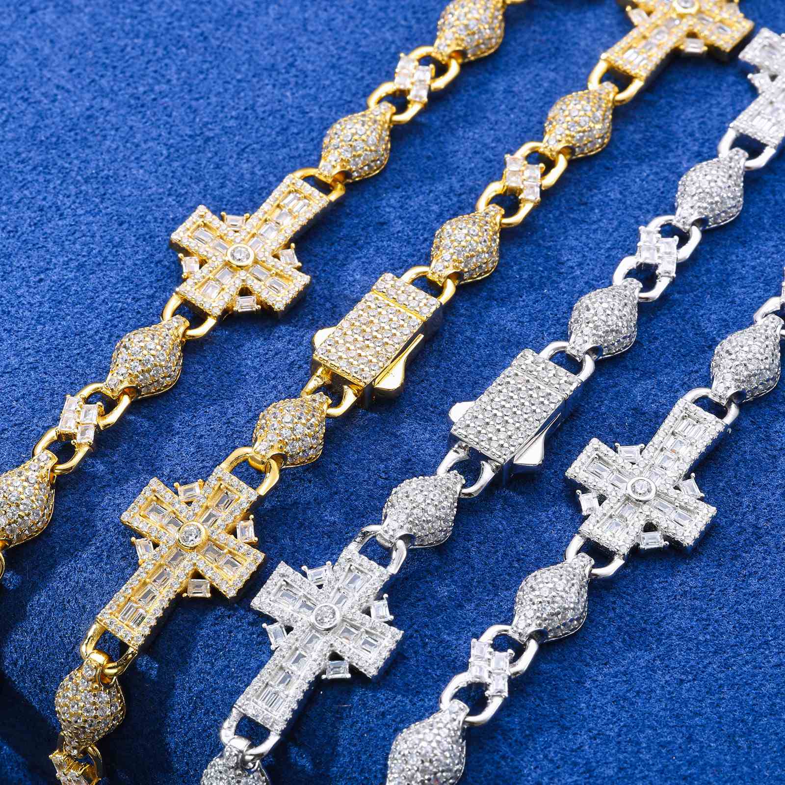 14mm S925 Baguette Moissanite Celtic Cross Chain