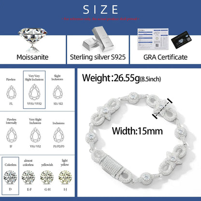 15mm S925 Moissanite Star Infinity Link Bracelet