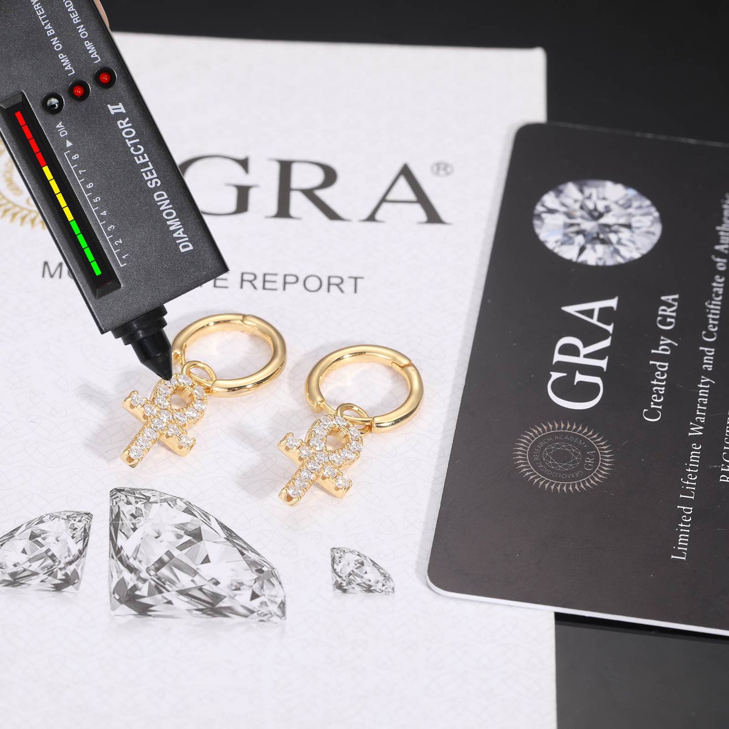 S925 Moissanite Ankh Cross Drop Earrings