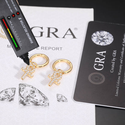 S925 Moissanite Ankh Cross Drop Earrings