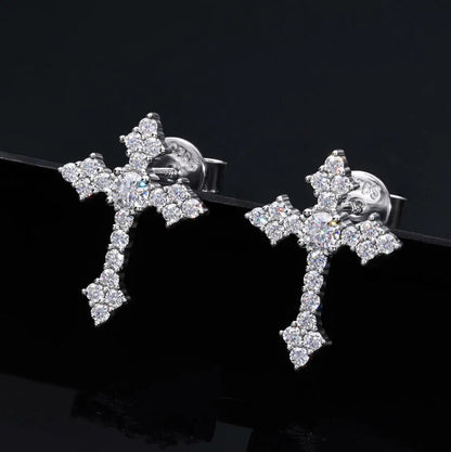 S925 Moissanite Cross Stud Earrings