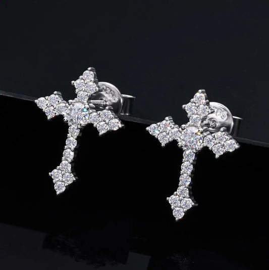 S925 Moissanite Cross Stud Earrings