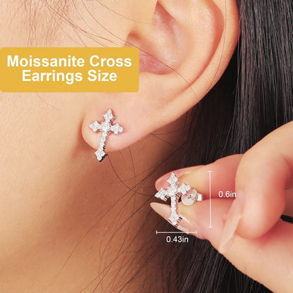 S925 Moissanite Cross Stud Earrings