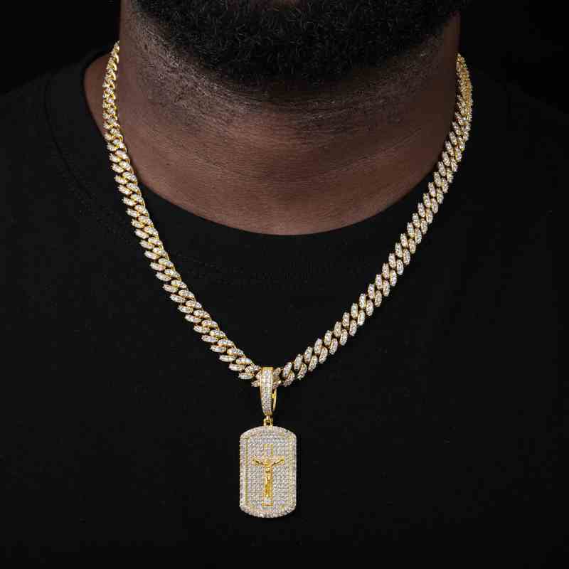 S925 Moissanite Crucifixion Dog Tag Pendant
