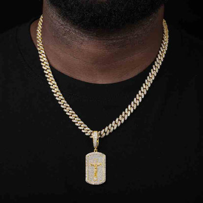 S925 Moissanite Crucifixion Dog Tag Pendant