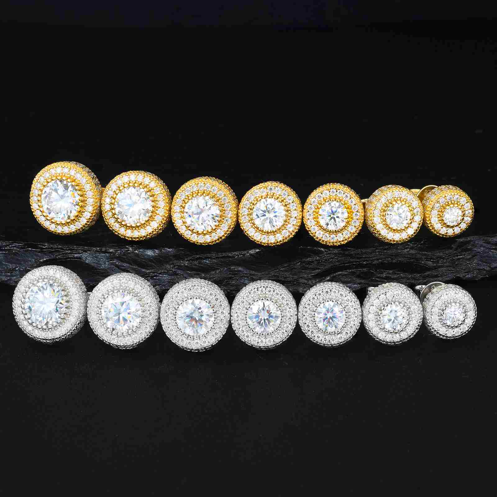 S925 Cluster Moissanite Round Halo Stud Earrings