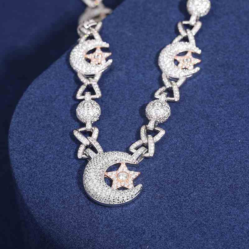 18.5mm S925 Moissanite Sun Moon Elf Ball Link Chain
