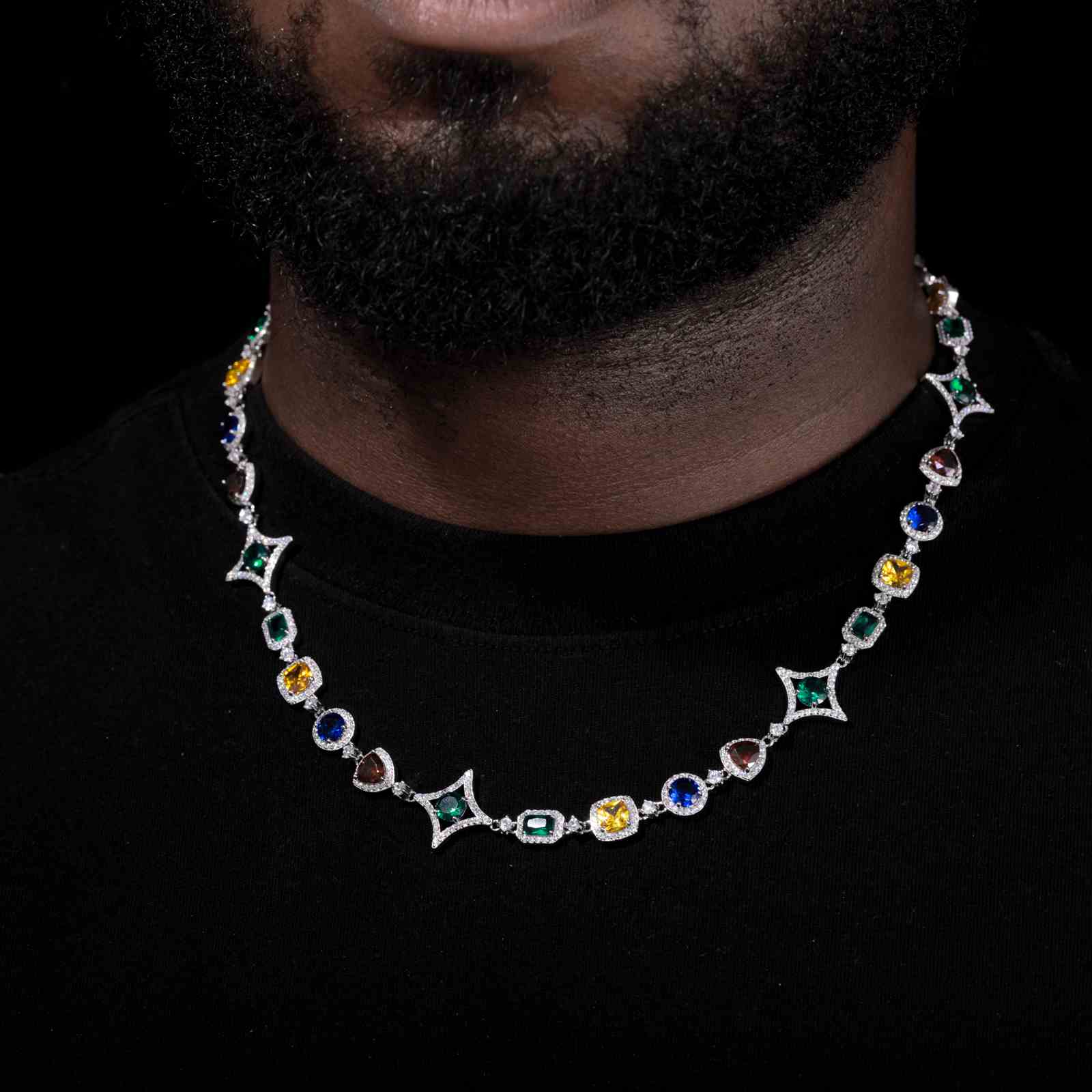 17mm S925 Moissanite Colored Star Halo Tennis Chain