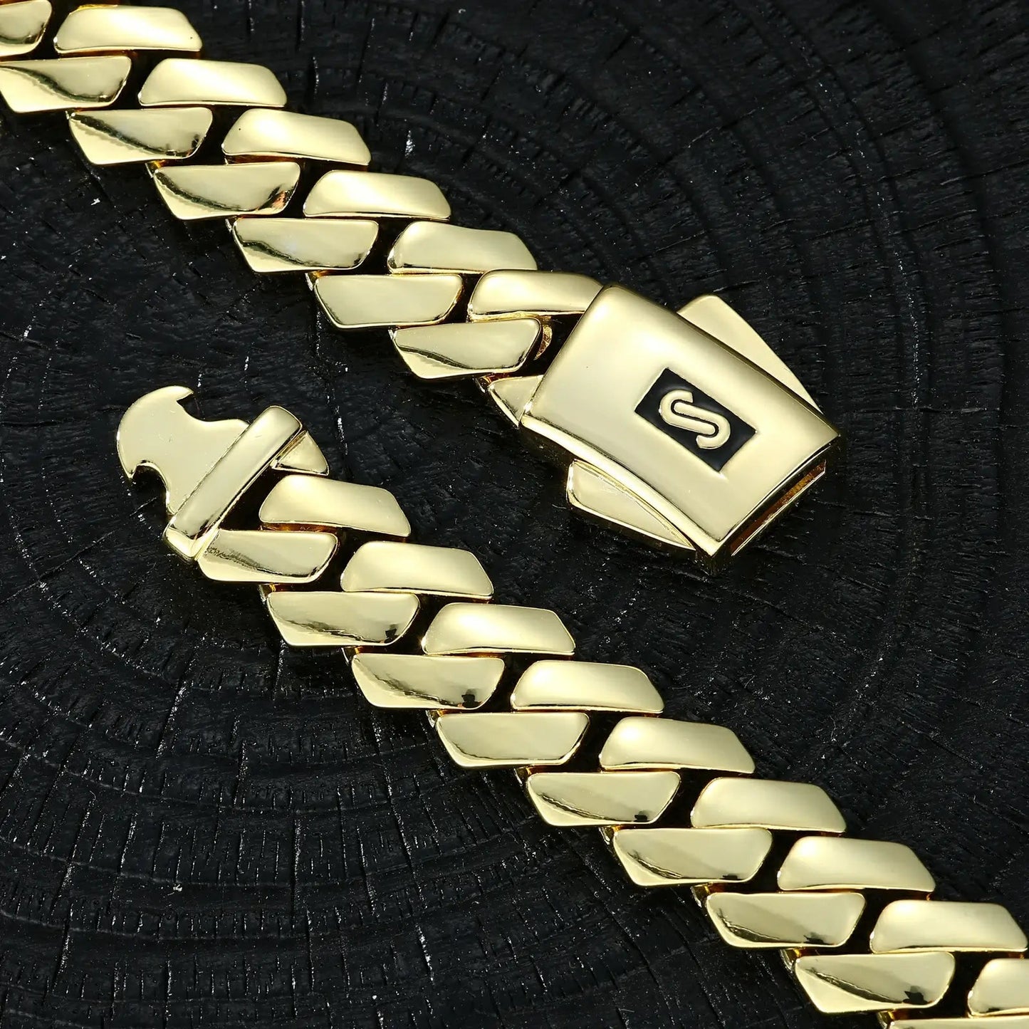 12mm Gold Monaco Cuban Link Chain - EDGE Plain Lock
