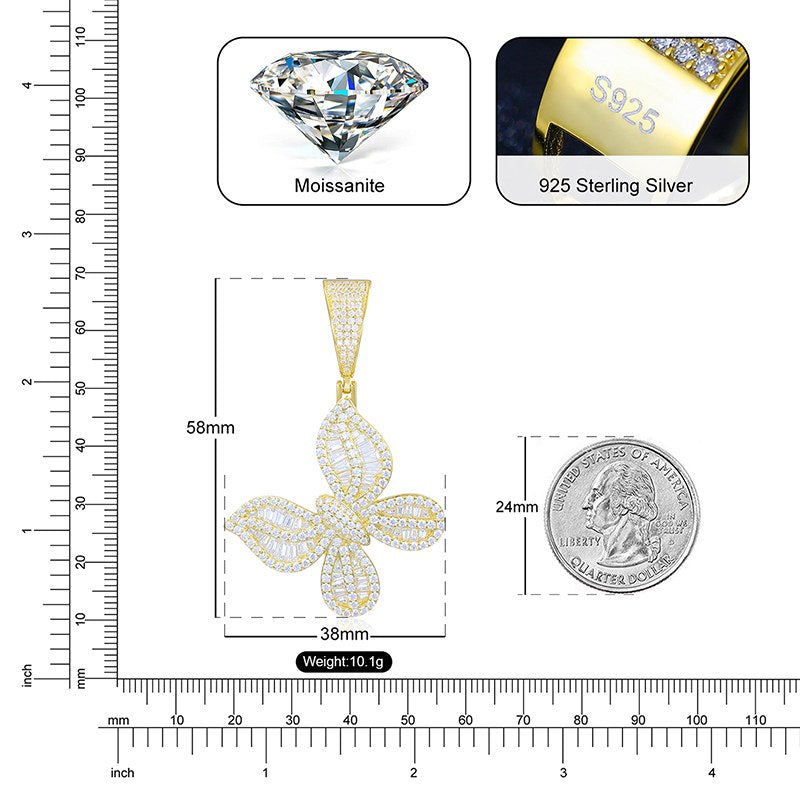 S925 Baguette Moissanite Butterfly Pendant