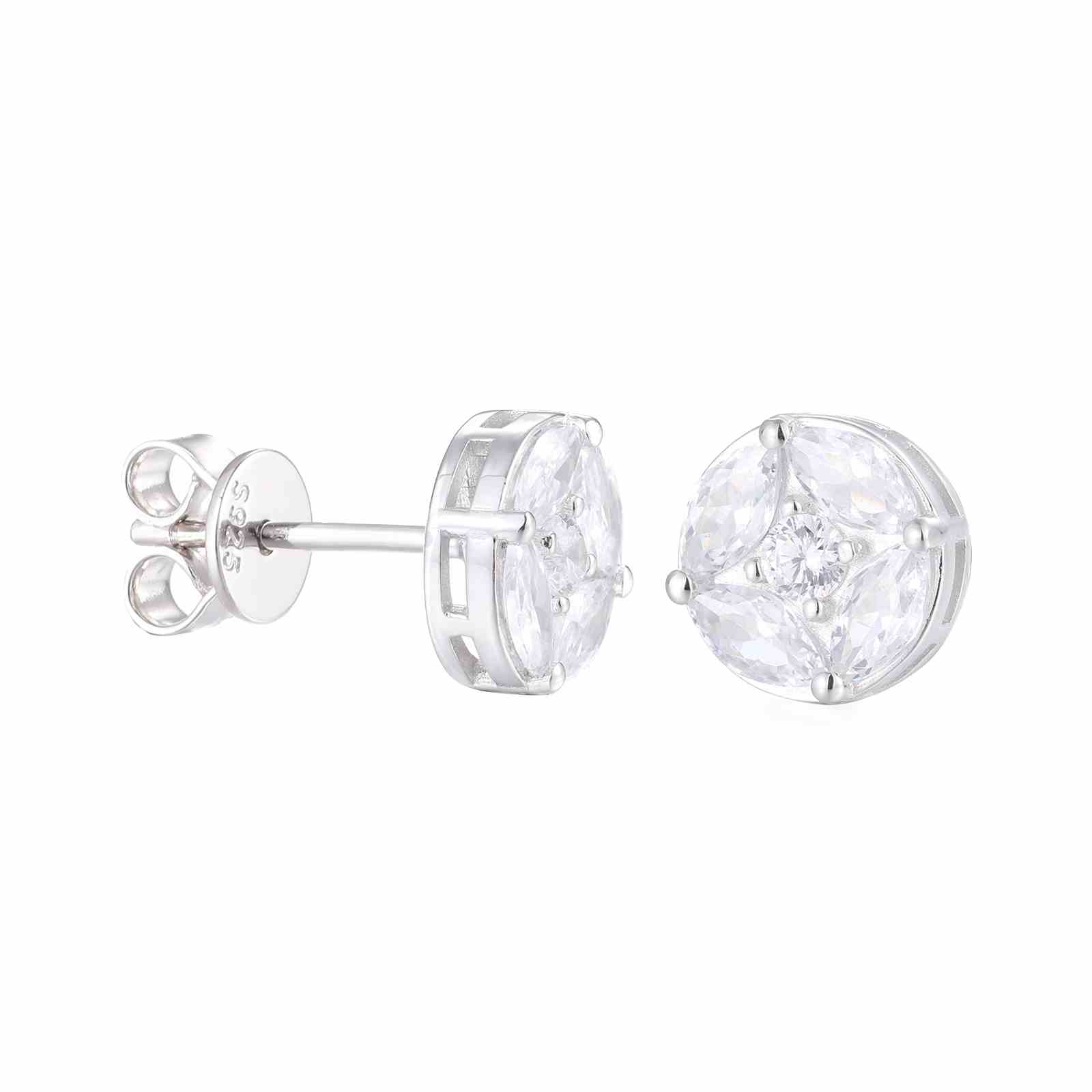 S925 Marquise Cut Moissanite Round Stud Earrings