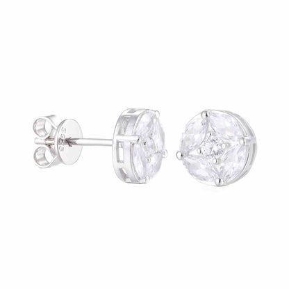 S925 Marquise Cut Moissanite Round Stud Earrings