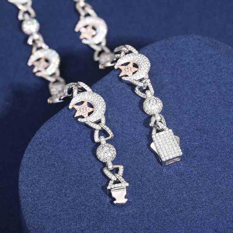 18.5mm S925 Moissanite Sun Moon Elf Ball Link Chain