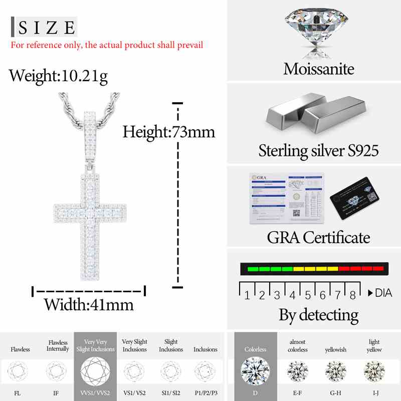 S925 Moissanite 2 Layer Cross Pendant