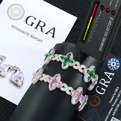 21mm S925 Moissanite Coloful Four Leaf Clover Infinity Bracelet