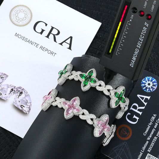 21mm S925 Moissanite Coloful Four Leaf Clover Infinity Bracelet