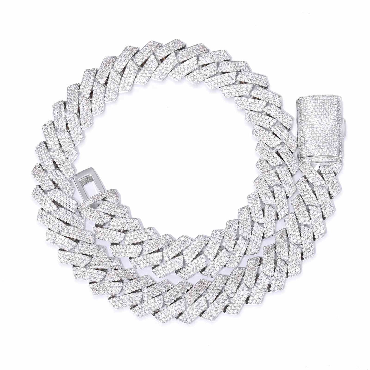 18mm Prong 3 Rows CZ Cuban Link Chain