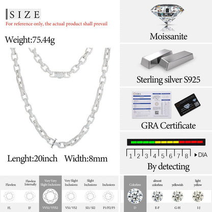 8mm S925 Moissanite Iced Box Link Chain
