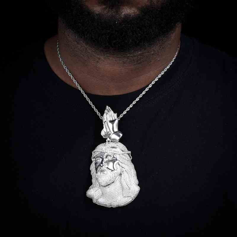 S925 Moissanite Jesus Piece Pendant With Pray Hand Bail