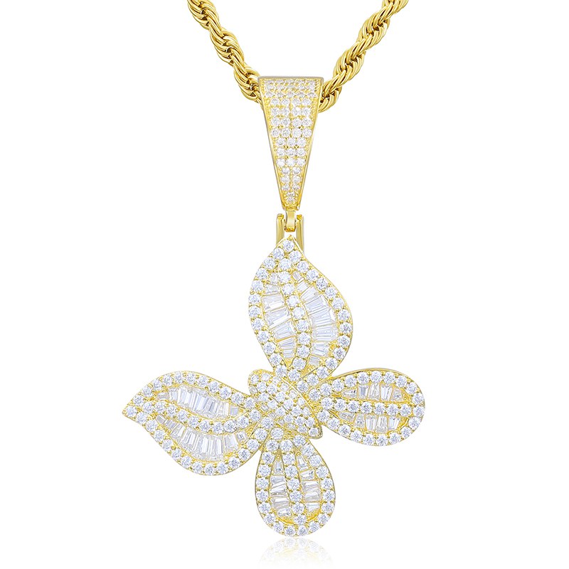S925 Baguette Moissanite Butterfly Pendant