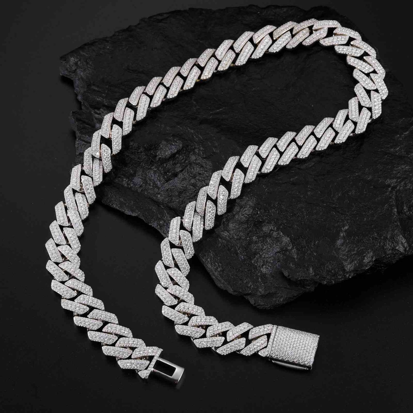 15mm S925 Micro 3 Rows Moissanite Cuban Link Chain