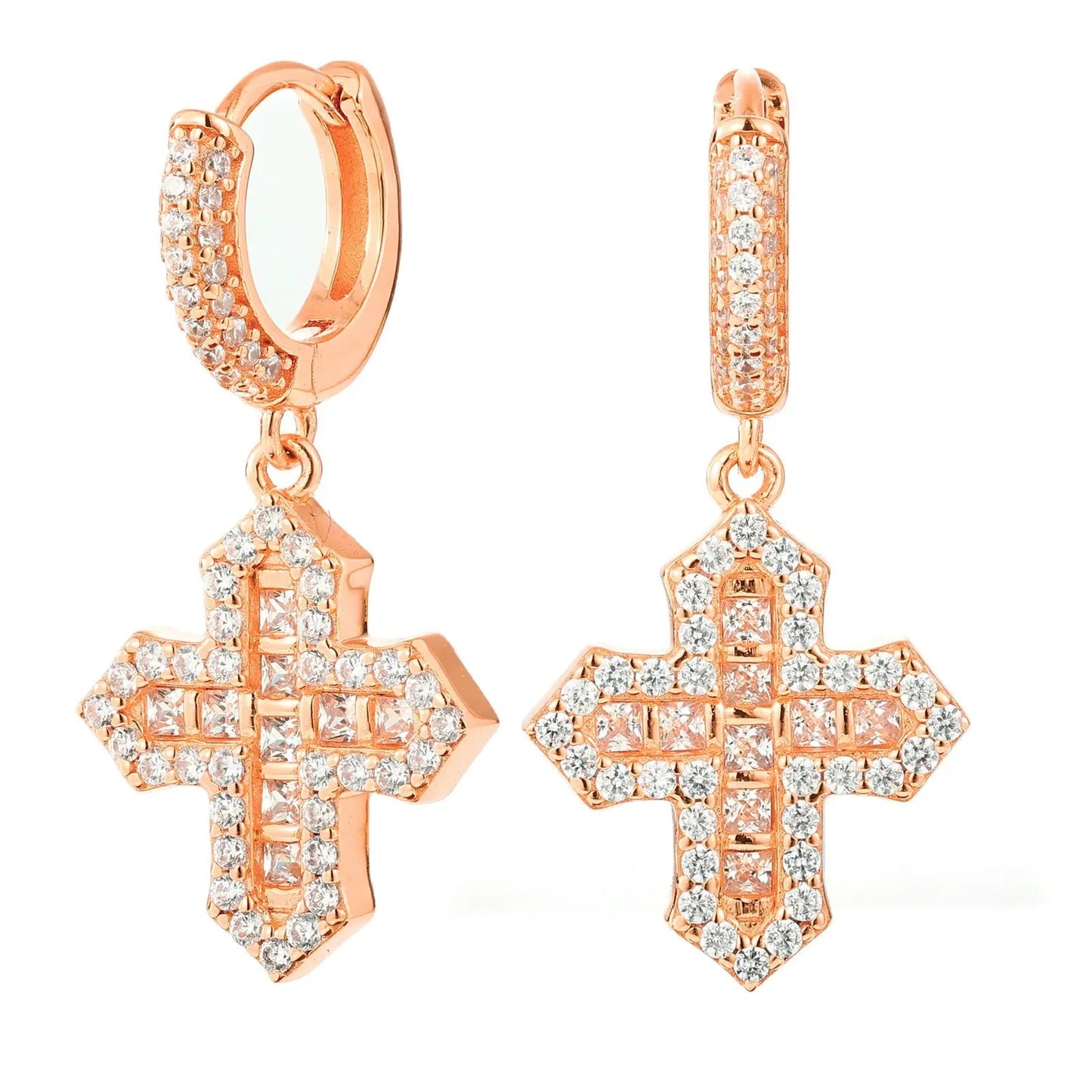 S925 Princess Cut Moissanite Cross Drop Earrings