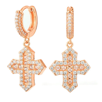 S925 Princess Cut Moissanite Cross Drop Earrings