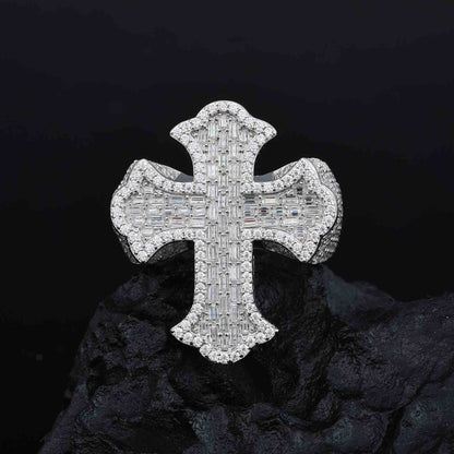 S925 Baguette Moissanite Iris Cross Ring