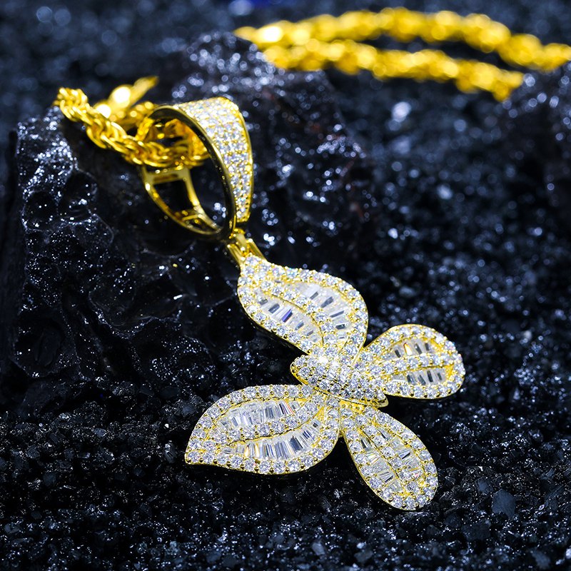 S925 Baguette Moissanite Butterfly Pendant