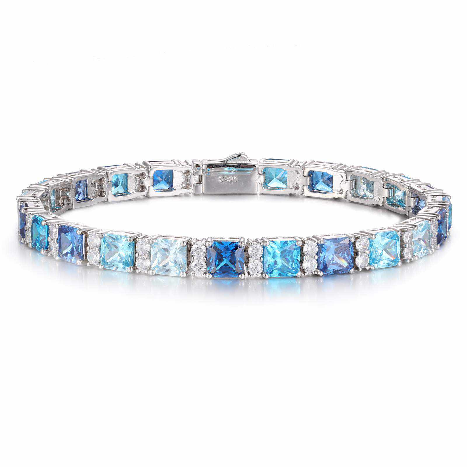 7mm S925 Gradient Color Asscher Cut Tennis Bracelet