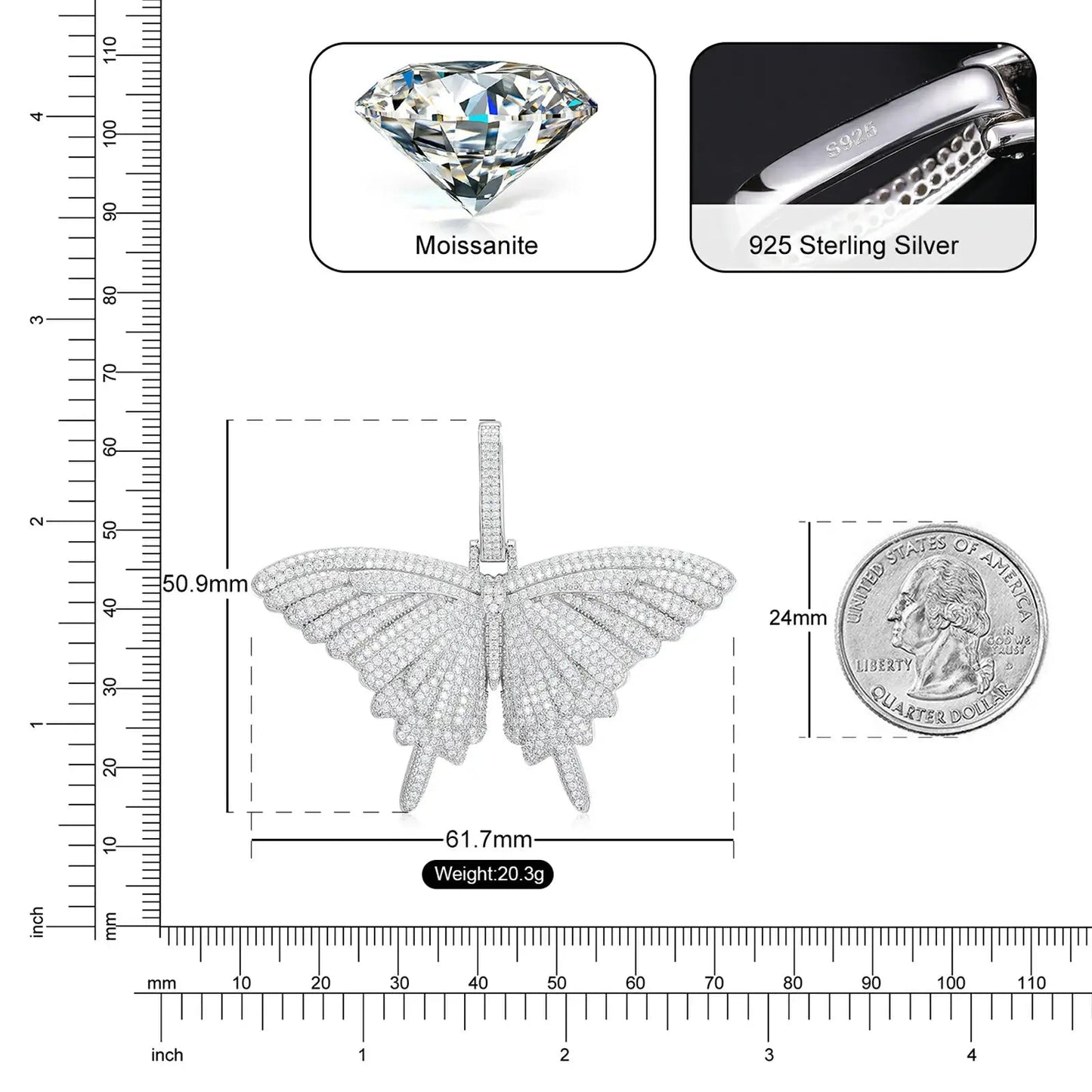 S925 Moissanite Butterfly Pendant