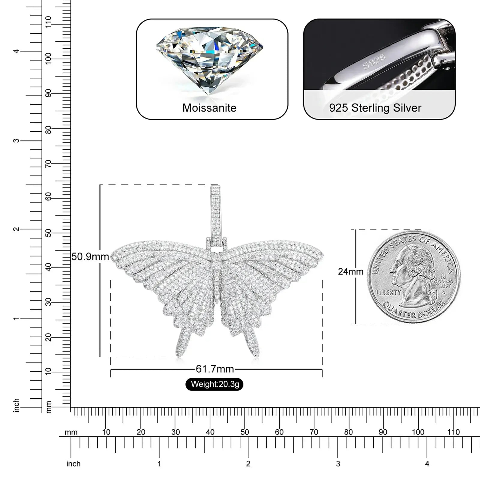 S925 Moissanite Butterfly Pendant