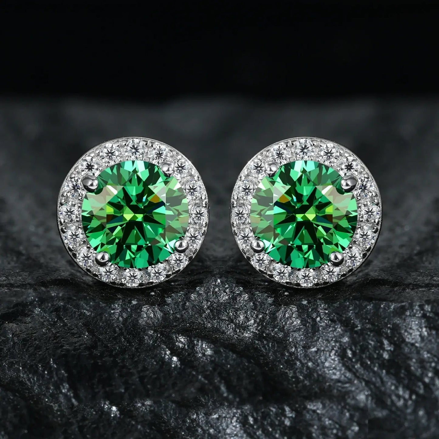S925 Colored Moissanite Halo Stud Earrings