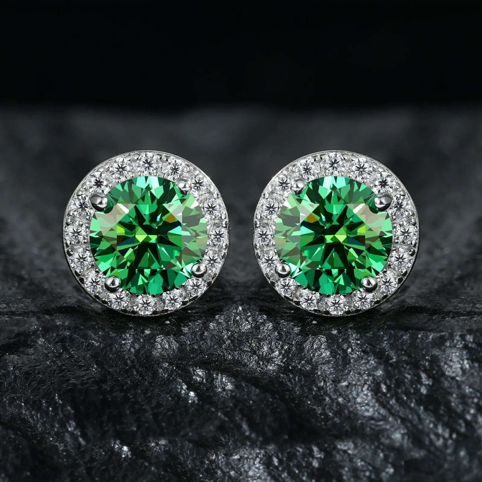 S925 Colored Moissanite Halo Stud Earrings