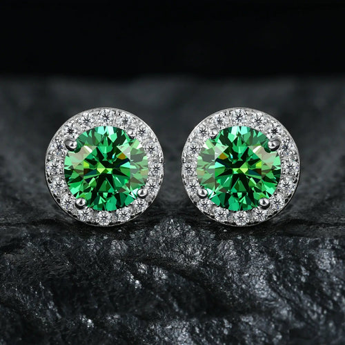 S925 Colored Moissanite Halo Stud Earrings