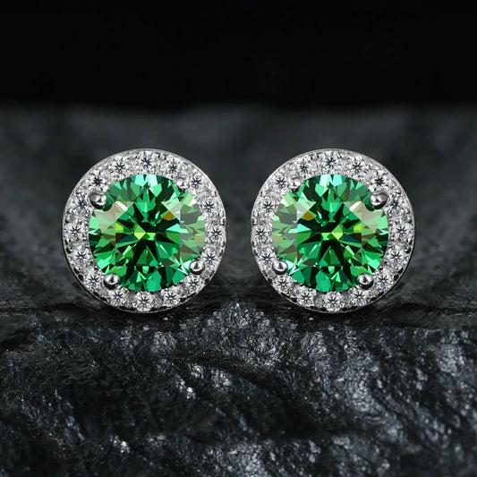 S925 Colored Moissanite Halo Stud Earrings
