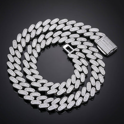 14mm S925 1 Row Baguette Moissanite Cuban Link Chain