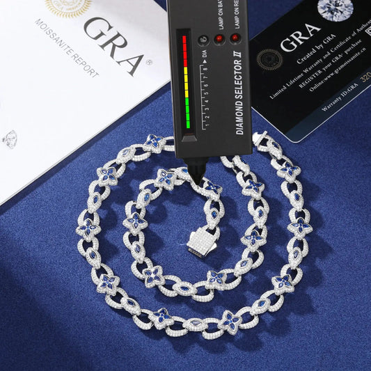 10mm S925 Moissanite Evil Eye Four Leaf Clover Link Chain
