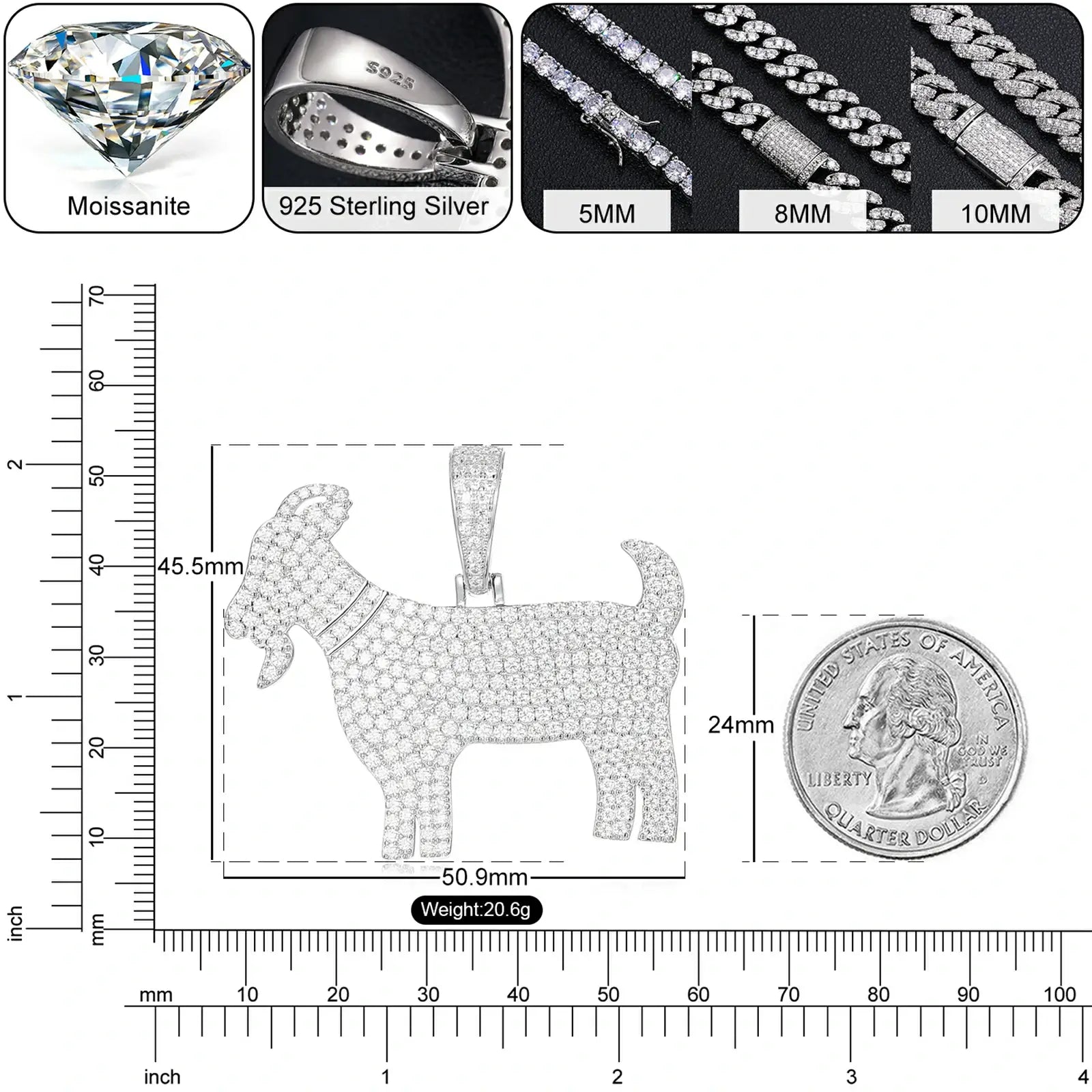 S925 Moissanite Goat Pendant