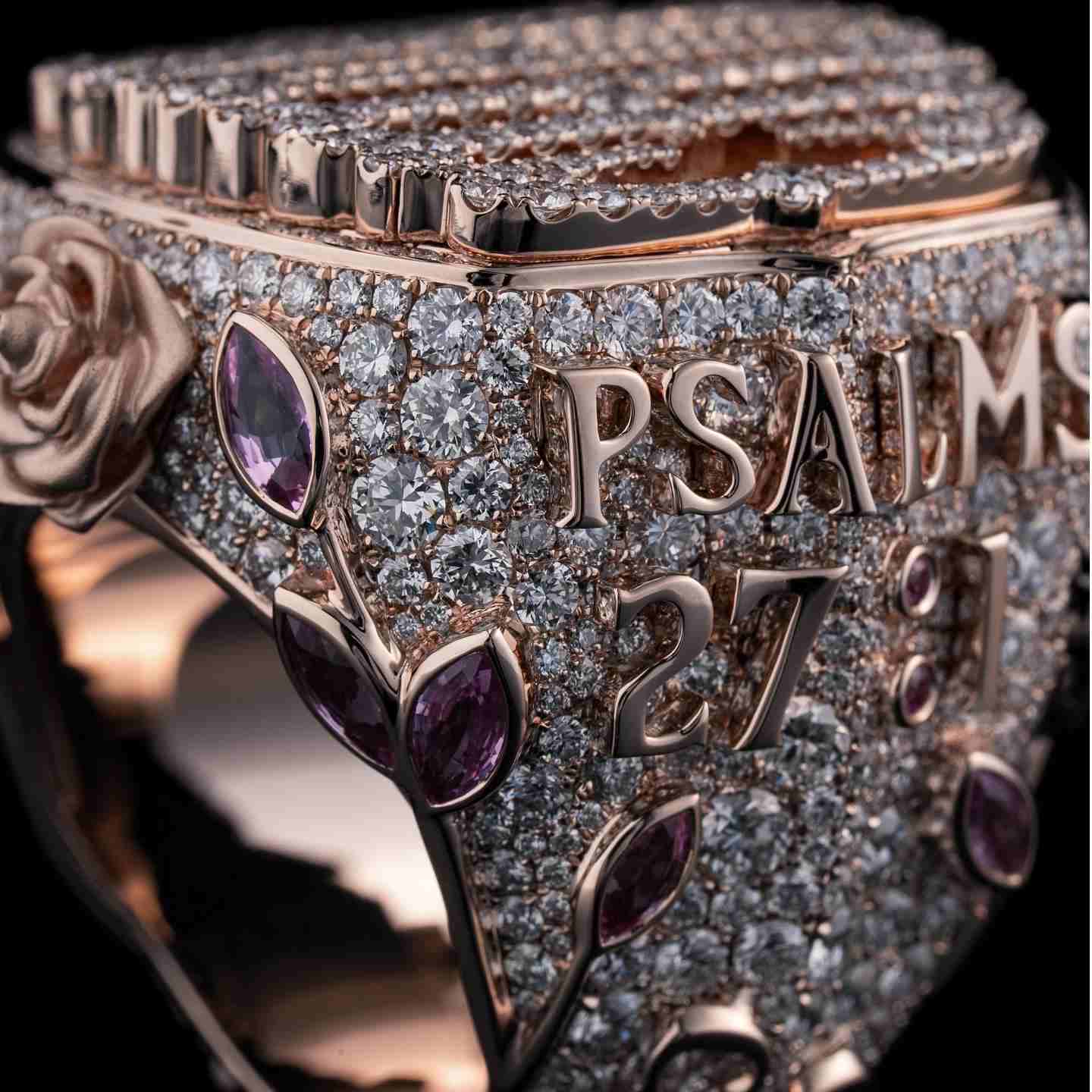S925 Moissanite Custom Name Champion Ring With Rose Pray Hand Pattern