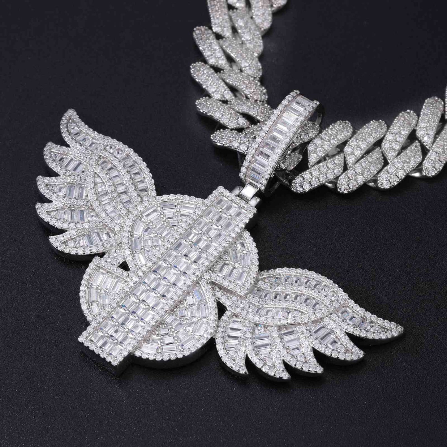 S925 Moissanite US Dollar Wing Pendant