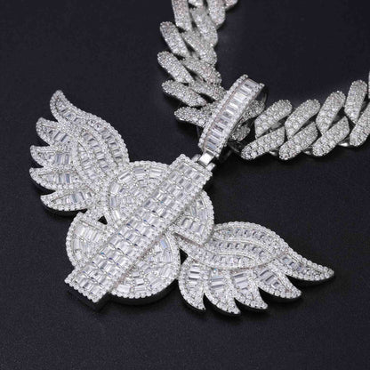 S925 Moissanite US Dollar Wing Pendant