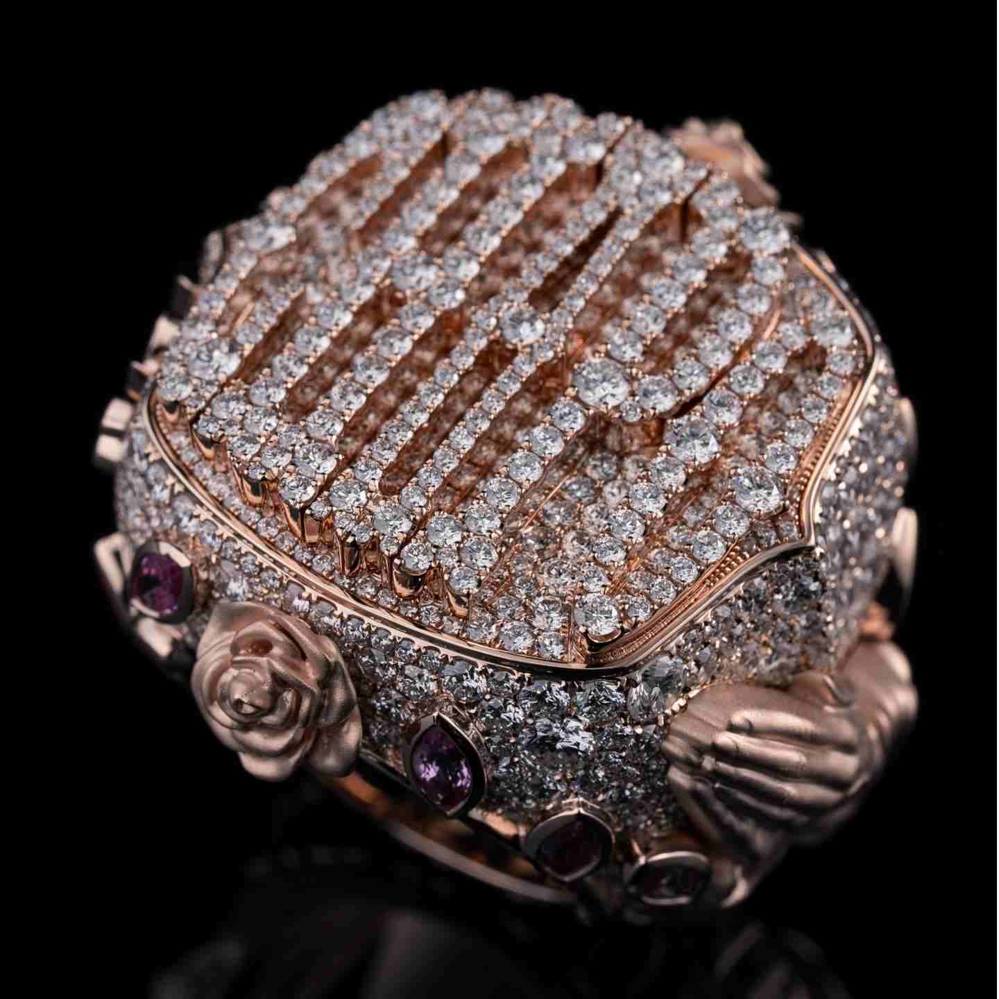 S925 Moissanite Custom Name Champion Ring With Rose Pray Hand Pattern