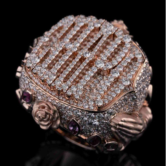 S925 Moissanite Custom Name Champion Ring With Rose Pray Hand Pattern