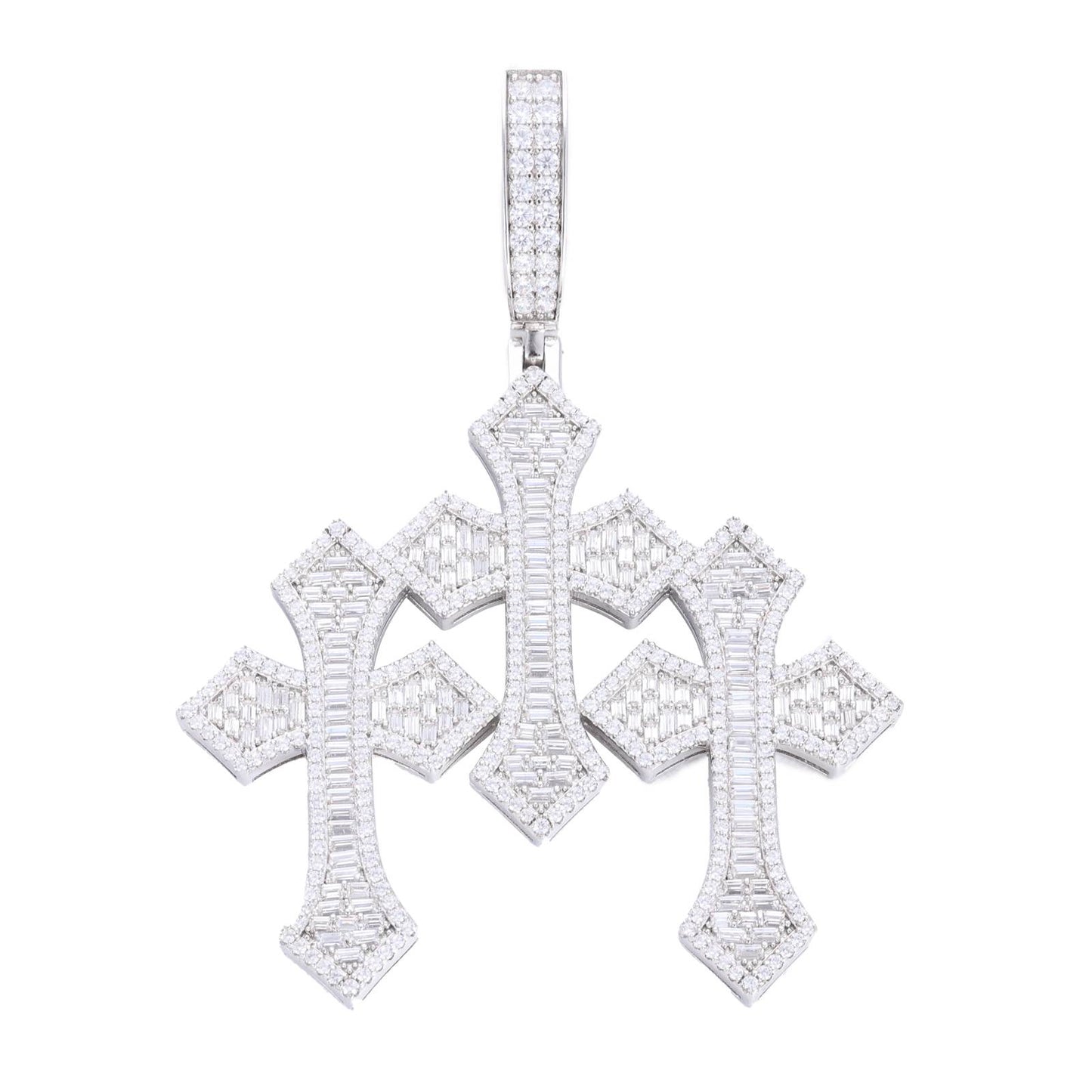 S925 Baguette Moissanite Triple Cross Pendant