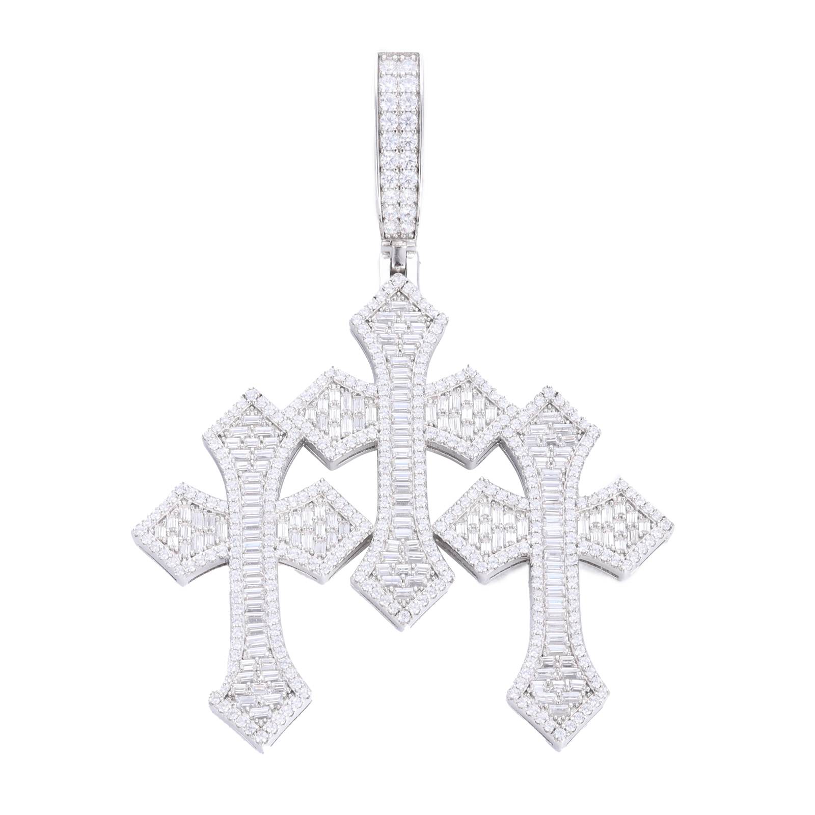S925 Baguette Moissanite Triple Cross Pendant